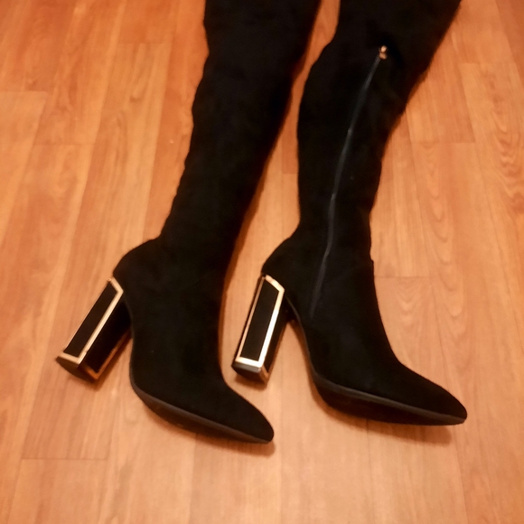 SOLD Bamboo Over The Knee Boots, Gold Lined Heel - Picture 15 of 16
